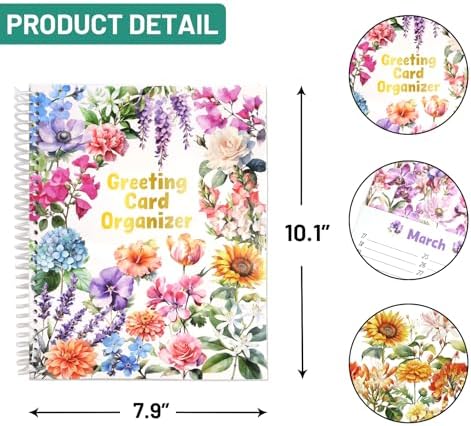 Organizador de Tarjetas Ceiba Tree con Diseño Floral - Libro Mensual con Bolsillos para Recordatorios de Navidad, Cumpleaños y Bodas - imagen 2