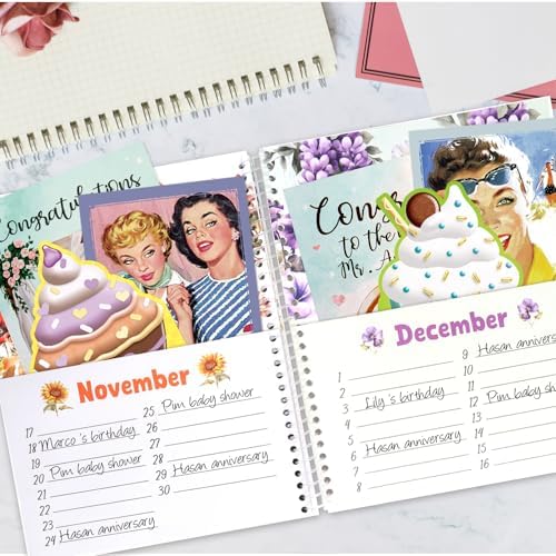 Organizador de Tarjetas Ceiba Tree con Diseño Floral - Libro Mensual con Bolsillos para Recordatorios de Navidad, Cumpleaños y Bodas - imagen 4