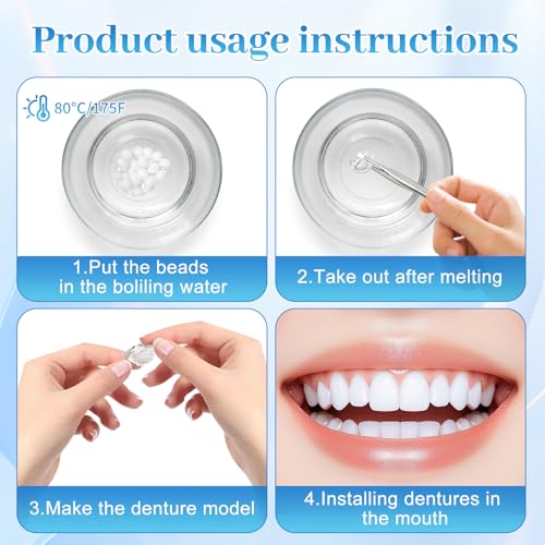 Perlas de Reparación Dental de 10.9oz - Kit de Reemplazo de Dientes para Restauración Temporal de Dientes Perdidos y Rotos, Perlas Térmicas para - imagen 6