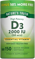 Suplemento Nature's Truth Vitamina D3 2000 IU en Softgels para Adultos | 150 Cápsulas | Alta Potencia | Sin OGM y Libre de Gluten - imagen 1
