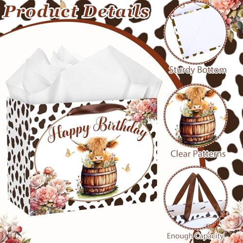 Bolsa de Regalo Grande de Vaca Highland para Cumpleaños con Asas, Papel de Seda y Tarjeta, Decoración para Fiesta de Bebé, Navidad y Favor de Fiesta - imagen 6