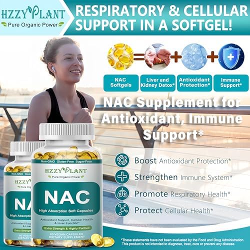 Suplemento de NAC - Softgels de NAC para Antioxidante, Inmunidad, Salud Respiratoria y Hepática - Alta Absorción 1200mg - No GMO, Sin Gluten, Vegano - imagen 3