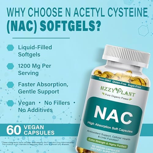 Suplemento de NAC - Softgels de NAC para Antioxidante, Inmunidad, Salud Respiratoria y Hepática - Alta Absorción 1200mg - No GMO, Sin Gluten, Vegano - imagen 5