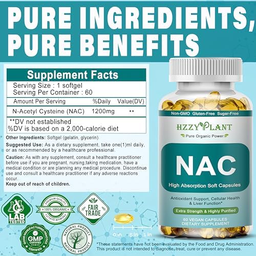 Suplemento de NAC - Softgels de NAC para Antioxidante, Inmunidad, Salud Respiratoria y Hepática - Alta Absorción 1200mg - No GMO, Sin Gluten, Vegano - imagen 8