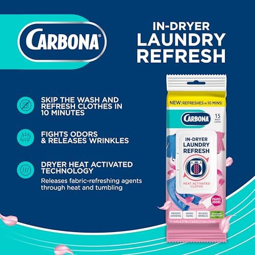 Hojas para Secadora Carbona Laundry Refresh 15ct | Eliminador de Olores, Suavizante de Telas, Antiarrugas | Activas por Calor, Reduce Estática, - imagen 2