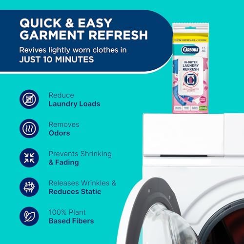 Hojas para Secadora Carbona Laundry Refresh 15ct | Eliminador de Olores, Suavizante de Telas, Antiarrugas | Activas por Calor, Reduce Estática, - imagen 3