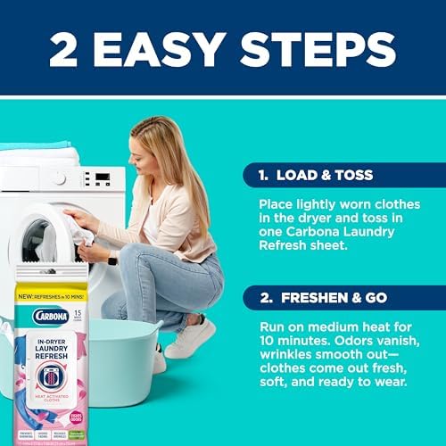 Hojas para Secadora Carbona Laundry Refresh 15ct | Eliminador de Olores, Suavizante de Telas, Antiarrugas | Activas por Calor, Reduce Estática, - imagen 4