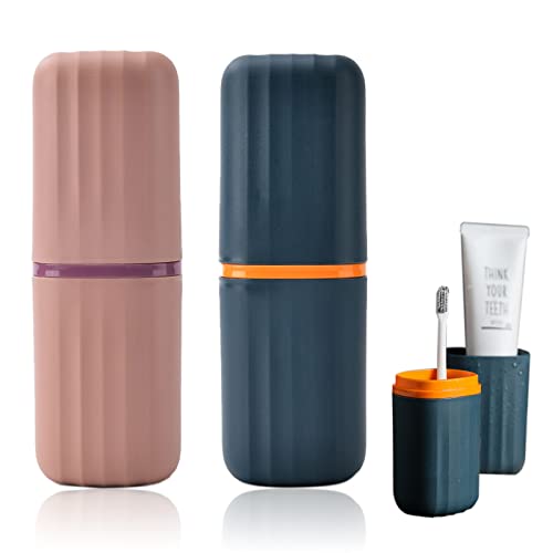 Set de 2 Piezas de Estuche para Cepillo de Dientes, Portátil para Viajes, Camping, Negocios y Escuela, Color Azul Marino y Loto - imagen 1