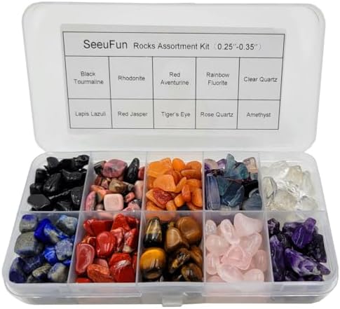 Set de 10 Gemas y Cristales Tumbled Chips para Joyería, Velas y Kit de Ciencia de Minerales, Tourmalina Negra y Rodonita - imagen 1