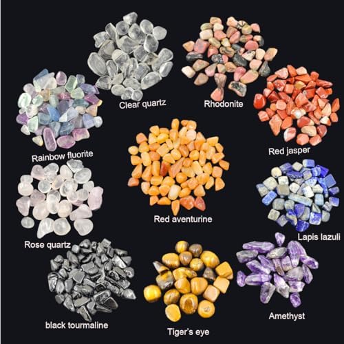 Set de 10 Gemas y Cristales Tumbled Chips para Joyería, Velas y Kit de Ciencia de Minerales, Tourmalina Negra y Rodonita - imagen 2