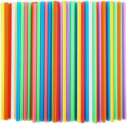 100 Popotes de Plástico Coloridos Envuelto Individualmente, Desechables, 8.26 de Largo y 0.23 de Diámetro, Paquete de 100 Piezas - imagen 1