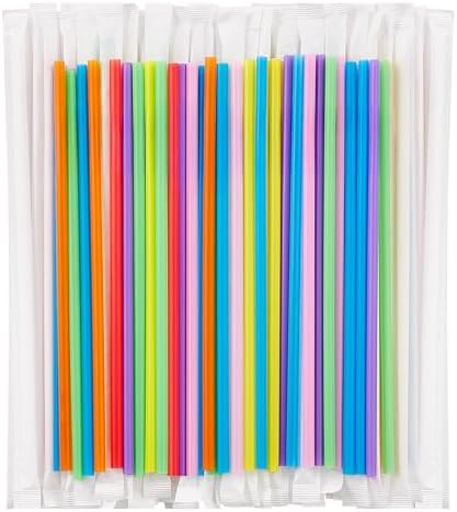 100 Popotes de Plástico Coloridos Envuelto Individualmente, Desechables, 8.26 de Largo y 0.23 de Diámetro, Paquete de 100 Piezas - imagen 2