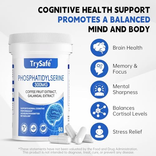 Suplemento de Fosfatidilserina TrySafe 300mg por Porción para Memoria y Enfoque, 60 Cápsulas, Suministro para 30 Días, Salud Cognitiva - imagen 2