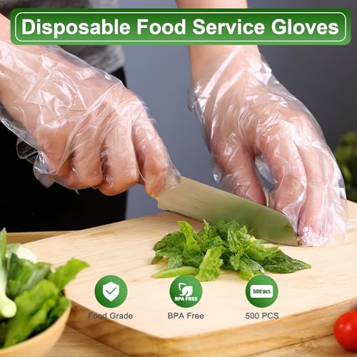Guantes Desechables JedJadr de 500 Piezas para Servicio de Alimentos – Guantes Plásticos Transparentes para Manipulación de Comida – Talla Única, - imagen 2