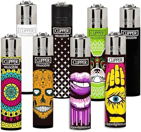 Clipper Mystery 8 Piezas - Encendedores Reutilizables de Butano en Colores y Diseños Variados - Selección Aleatoria de Diseños Populares - imagen 1