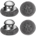 Set de 4 Estropajos de Acero Inoxidable con 2 Esponjas de Repuesto, Estropajo con Mango para Limpiar Suciedad Difícil en Hierro Fundido, Ollas, - imagen 1