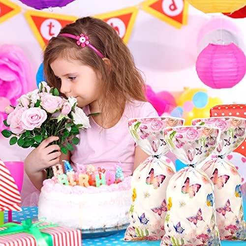 Bolsitas de Celofán Pajean de 100 Piezas con Mariposas y Flores Acuareladas para Fiestas de Cumpleaños, Baby Shower y Verano - imagen 6