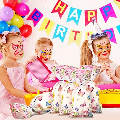 Bolsitas de Celofán Pajean de 100 Piezas con Mariposas y Flores Acuareladas para Fiestas de Cumpleaños, Baby Shower y Verano - imagen 7