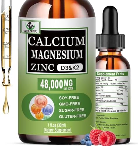 Gotas de Calcio, Magnesio y Zinc, 1200mg de Calcio con Vitamina D3 K2, Suplemento Líquido para Huesos, Dientes y Salud Cardiovascular, Sin Gluten, No - imagen 1
