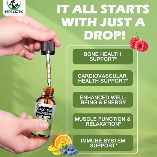 Gotas de Calcio, Magnesio y Zinc, 1200mg de Calcio con Vitamina D3 K2, Suplemento Líquido para Huesos, Dientes y Salud Cardiovascular, Sin Gluten, No - imagen 2