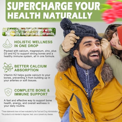 Gotas de Calcio, Magnesio y Zinc, 1200mg de Calcio con Vitamina D3 K2, Suplemento Líquido para Huesos, Dientes y Salud Cardiovascular, Sin Gluten, No - imagen 4