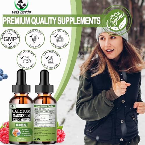 Gotas de Calcio, Magnesio y Zinc, 1200mg de Calcio con Vitamina D3 K2, Suplemento Líquido para Huesos, Dientes y Salud Cardiovascular, Sin Gluten, No - imagen 6