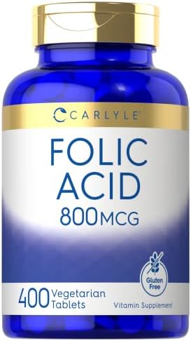 Tabletas de Ácido Fólico Carlyle 800 Mcg | 400 Unidades | Suplemento Vegetariano, No Transgénico y Libre de Gluten - imagen 1