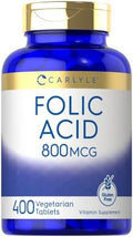 Tabletas de Ácido Fólico Carlyle 800 Mcg | 400 Unidades | Suplemento Vegetariano, No Transgénico y Libre de Gluten - imagen 1