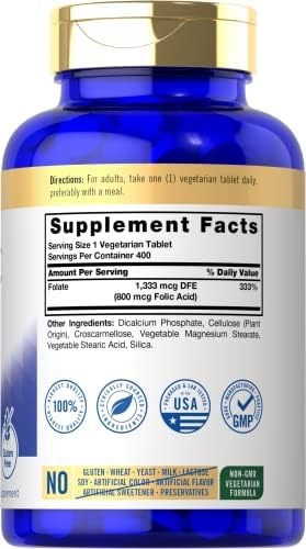 Tabletas de Ácido Fólico Carlyle 800 Mcg | 400 Unidades | Suplemento Vegetariano, No Transgénico y Libre de Gluten - imagen 2