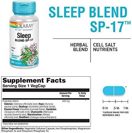 Suplemento SOLARAY Sleep Blend SP-17 para Adultos - Cápsulas de Mezcla de Hierbas para Dormir con Raíz de Valeriana, Lúpulo, Escutelaria y Manzanilla - imagen 2