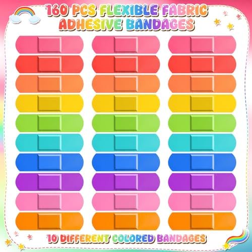 160 Piezas de Curitas Coloridas para Niños, Vendajes Adhesivos Flexibles Neón Impermeables para Cortes y Raspones, 2.83'' x 0.75'' - imagen 2