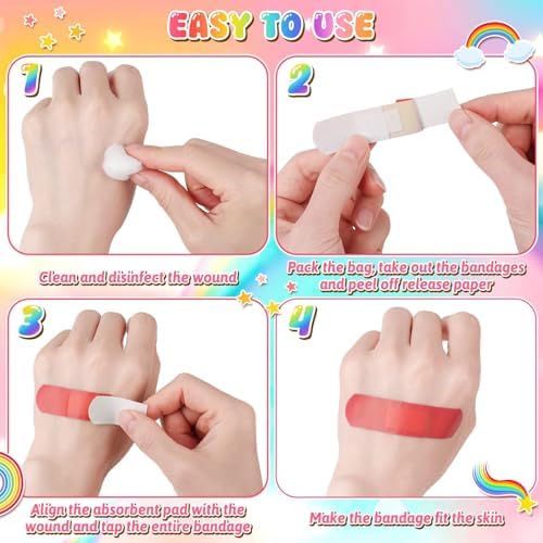 160 Piezas de Curitas Coloridas para Niños, Vendajes Adhesivos Flexibles Neón Impermeables para Cortes y Raspones, 2.83'' x 0.75'' - imagen 5