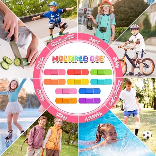 160 Piezas de Curitas Coloridas para Niños, Vendajes Adhesivos Flexibles Neón Impermeables para Cortes y Raspones, 2.83'' x 0.75'' - imagen 6