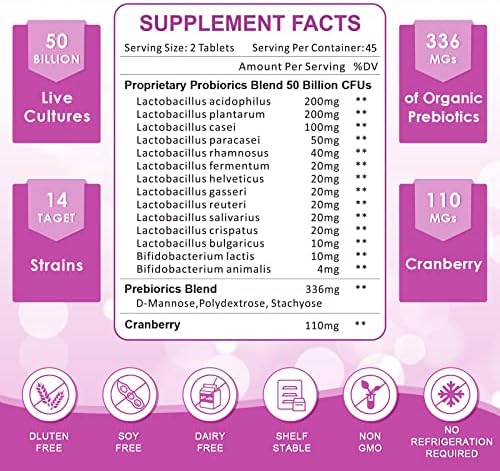 ZEBORA Probióticos para Mujeres, Salud Digestiva, 60 Mil Millones de Prebióticos y Probióticos, Apoyo Inmunológico, Sin Gluten ni Soja, 90 Tabletas - imagen 2