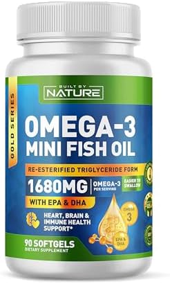 Aceite de Pescado Omega 3 Mini Built by Nature – Triglicéridos Reesterificados (rTG) – Alta Concentración de Omega-3 1680mg, EPA y DHA – 90 Gelatinas - imagen 1