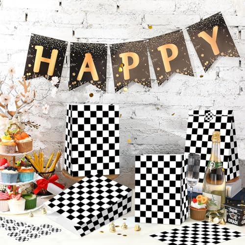 BQC 32 Piezas Bolsas de Fiesta de Autos de Carreras, Bolsas de Regalo a Rayas en Blanco y Negro, Decoraciones para Cumpleaños de Carreras - imagen 2