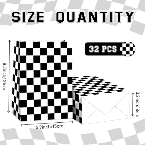 BQC 32 Piezas Bolsas de Fiesta de Autos de Carreras, Bolsas de Regalo a Rayas en Blanco y Negro, Decoraciones para Cumpleaños de Carreras - imagen 5