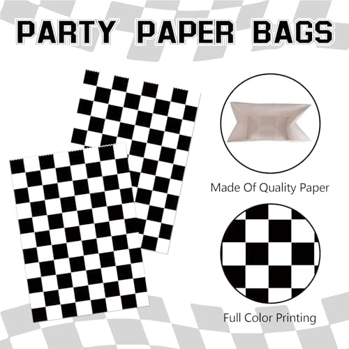 BQC 32 Piezas Bolsas de Fiesta de Autos de Carreras, Bolsas de Regalo a Rayas en Blanco y Negro, Decoraciones para Cumpleaños de Carreras - imagen 7