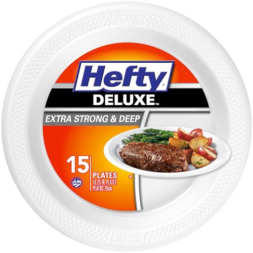 Platos de Espuma Hefty Deluxe Extra Fuertes y Profundos, Redondos, Blancos, 10.25 Pulgadas, Paquete de 15 - imagen 2
