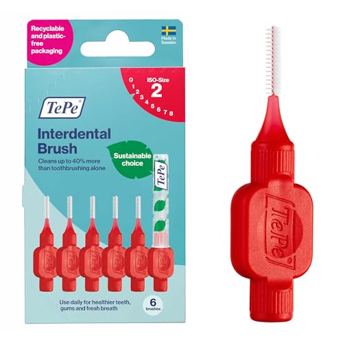 Cepillo Interdental TePe Original, Suave para Limpieza Dental, Paquete de 6, 0.5 mm, Gaps Extra Pequeños/Pequeños, Rojo, Tamaño 2 - imagen 5