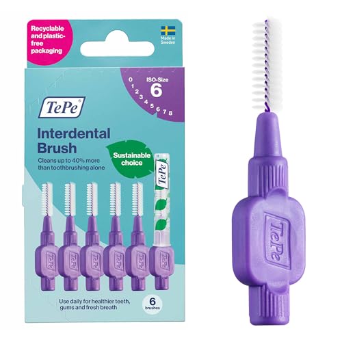 Cepillo Interdental TePe Original, Suave para Limpieza Dental, Paquete de 6, 1.1 mm, Gaps Grandes, Color Púrpura, Tamaño 6 - imagen 4