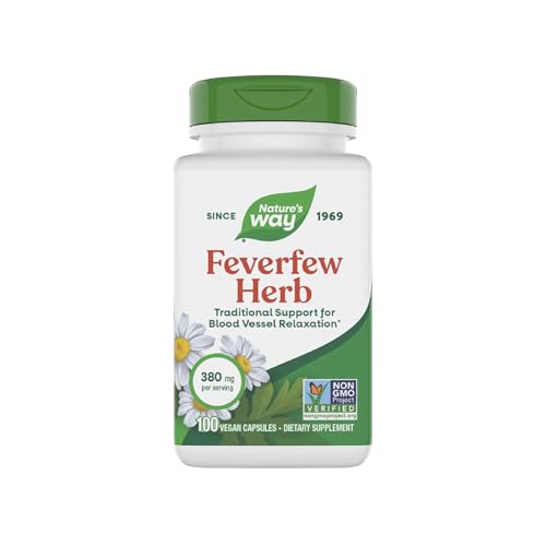 Feverfew de Nature's Way, 380 mg, 100 cápsulas veganas, apoyo tradicional para la relajación de vasos sanguíneos, verificado sin OGM (el empaque - imagen 4