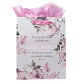 Set de Bolsa y Papel de Regalo Christian Art Gifts Confía en el Señor Proverbios 3:5, Color Rosa, Tamaño Mediano - imagen 1