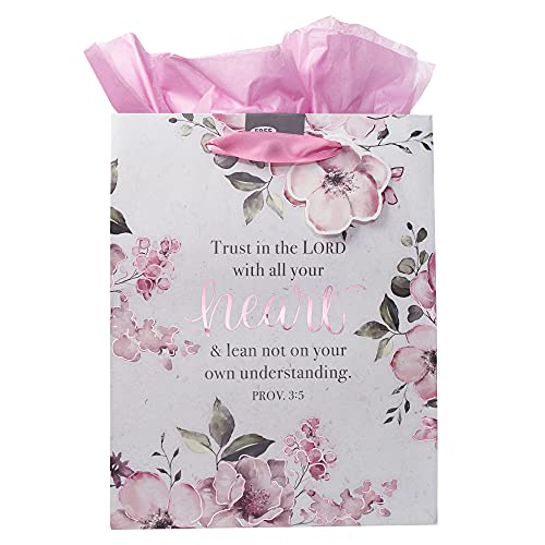 Set de Bolsa y Papel de Regalo Christian Art Gifts Confía en el Señor Proverbios 3:5, Color Rosa, Tamaño Mediano - imagen 4
