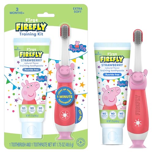 Kit de Entrenamiento Peppa Pig First Firefly, Cepillo de Dientes con Luz y Cerdas Suaves, Pasta Dental Natural de Fresa, 1.75 oz - imagen 4