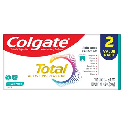 Pasta de Dientes Colgate Total Active Prevention Menta Fresca, Anticaries con Flúor, Combate Placa Bacteriana, 2 Paquetes de 5.1 oz - imagen 2