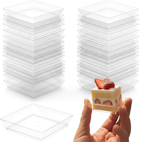 Plato Cuadrado de Plástico Transparente MiniWare de Bluesky Trading (Paquete de 50) - 2 x 2 x 0.5 - Diseño Elegante, Ideal para Aperitivos y Postres - imagen 3