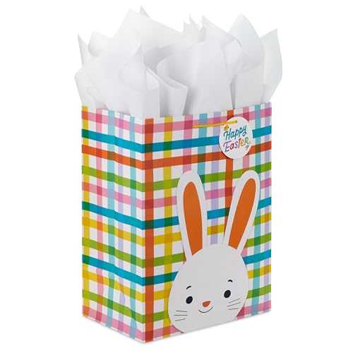 Bolsa de Regalo Extra Grande Hallmark de 17 con Papel de Seda (Cara de Conejo, Cuadros Arcoíris) para Regalos de Niños y Cestas de Pascua - imagen 4