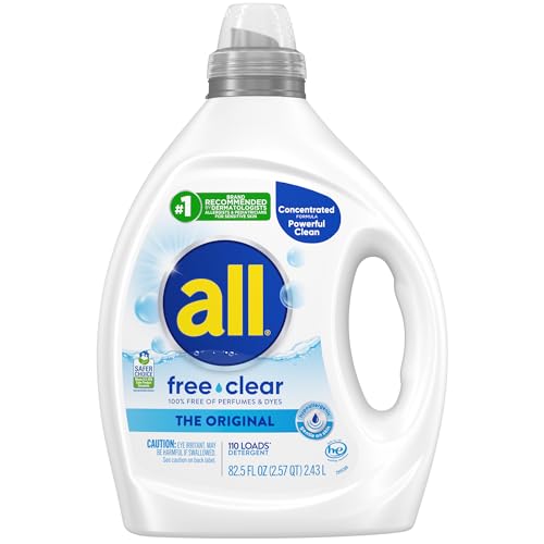 Detergente Líquido para Ropa All Free Clear Original, Hipoalergénico y Sin Fragancia, 82.5 oz, 110 Cargas, Piel Sensible - imagen 4