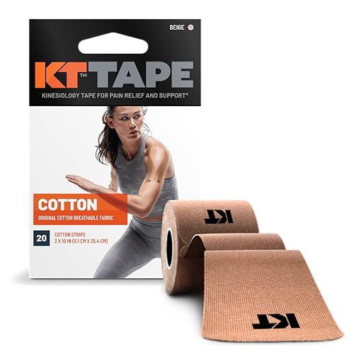 KT Tape Original de Algodón, Cinta Kinesiológica Elástica, Soporte Muscular y Articular, Alivio Diario del Dolor, 20 Cintas Pre-cortadas de 10”, Beige - imagen 2